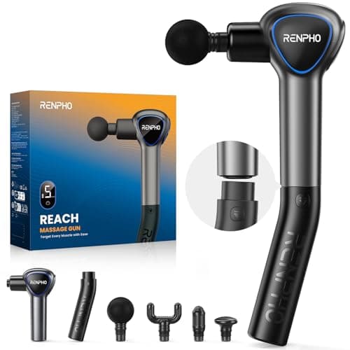 Image of RENPHO Reach Handle Massage Gun with 5 Speed 4 Head,Mini Massage Gun with Extension Handle,Gift for Women Men,Muscle Gun Deep Tissue with 3200rpm for Home Workout Full Body Muscle Relax,Black