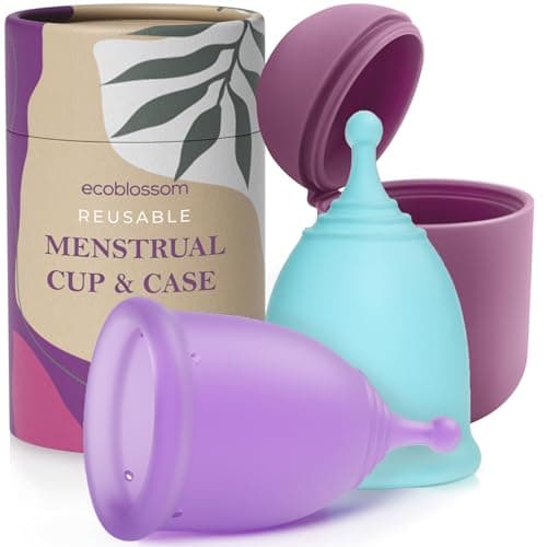 Image of Ecoblossom Large Menstrual Cups Kit - Medical-Grade Silicone, Comfortable & Leak-Proof Period Protection for Up to 12 Hours. Pack of 2 Large Menstrual Cups With Steriliser Case Included, 30mL Capacity