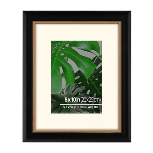 Image of Eitida 8x10 Black Vintage 2 Tone Picture Frame, Hand Crafted Solid Wood Molding with Antique Gold Foil Innter Trim, Matted to 5x7 inch Real Glass Protection, Gold Inner