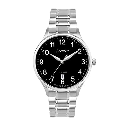 Image of Accurist Mens Classic 37mm Quartz Watch in Black with Analogue Display, and Stainless Steel Bracelet 73002