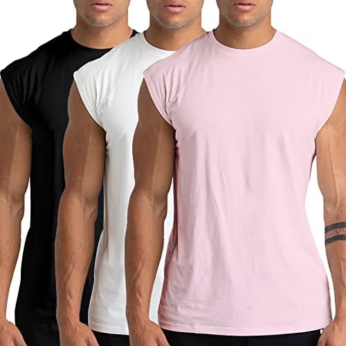 Image of Holure 3 Pack Men's Gym Tank Tops Workout Sleeveless T-Shirts Athletic Muscle Tank Training Bodybuilding Shirts Black/White/Pink 01-2XL
