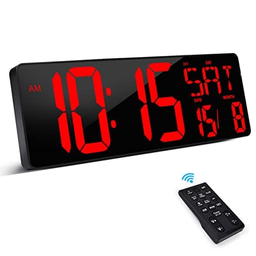 Image of XREXS Large Digital Wall Clock with Remote Control, 17 Inch LED Large Display Count Up & Down Timer, Adjustable Brightness Alarm Clock with Day/Date/Temperature for Home, Gym, Office and Classroom