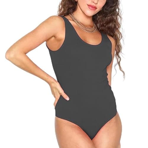 Image of Prime fashions Women's Ladies Racer Back Sleeveless Muscle Stretch Vest Top Leotard Bodysuit (Dark Grey, S-M)
