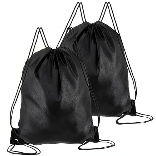 Image of BNPHSIN 2PCS Drawstring Bags, Waterproof Black Drawstring Gym Bag for Men Women, PE Bags Drawstring Sports Swimming Bag for School, Travel, Beach, Fitness
