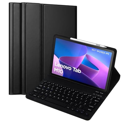 Image of For Lenovo Tab M10 3rd Gen 10.1 Inch 2022 (TB-328FU/TB-328XU) Shockproof Rugged Case with Wireless Detachable Bluetooth Keyboard, Protective Case Keyboard for Lenovo Tablet M10 3rd,Black, Black