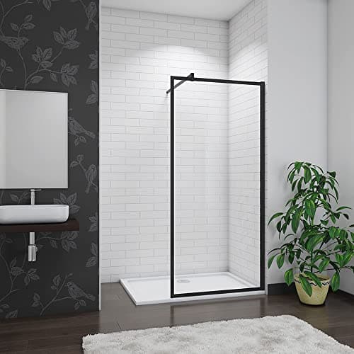 Image of Acezanble 700x1950mm Black Frame Walk in Wetroom Shower Enclosure 8mm Nano Glass Nano Screen