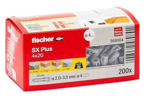 Image of fischer 568004 SX Plus Expansion Wall Plug, 4mm x 20mm, Pack of 200