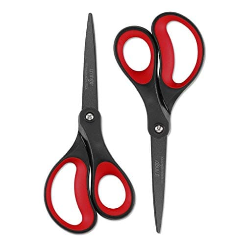 Image of LIVINGO 2 Pack 8" Titanium Non-Stick Scissors, Professional Stainless Steel Comfort Grip, All-Purpose, Straight Office Stationery Craft Paper Fabric Household Sharp Shears Set for DIY(Red/Black)