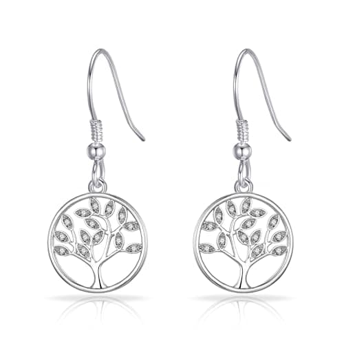 Image of Philip Jones Silver Plated Tree of Life Drop Earrings Created with Crystals from Zircondia®
