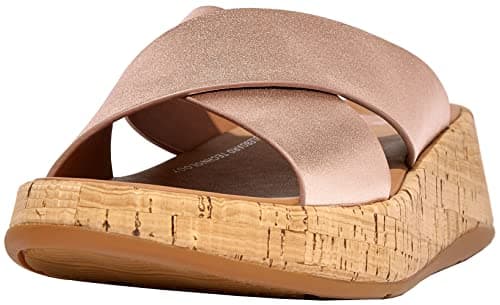 Image of Fitflop Women's, F-Mode Flatform Cross Slide, Rose Gold, 6 UK