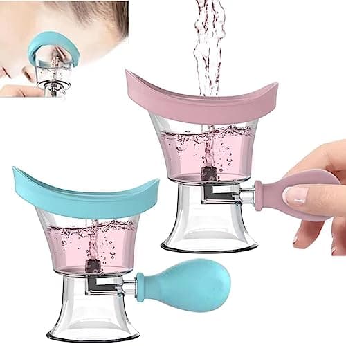 Image of 2Pcs Eye Wash Cup, Eye Wash Cleaner Kit Manual Air Pressure Eye Cleaning Cup Tool Eye Rinse Clean Makeup Irritants, Silicone Eye Bath Cup with Storage Container Soothing Tired Eyes (Blue, Pink)