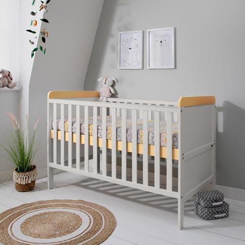 Image of Tutti Bambini Rio 2-in-1 Baby Cot Bed with Cot Top Changer (0-6 years) 140x70 cm - Baby Crib & Toddler Bed, Baby Bed, Adjustable Base, Baby Cot, Newborn Essentials (Oak & Dove Grey)