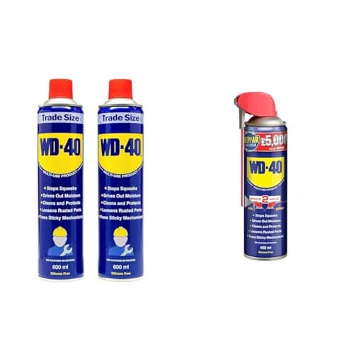 Image of WD-40 Multi-Use Product - Twin Pack 600ml Can - The Ultimate Lubricant, Rust Protection, Penetrant & Multi-Use Smart Straw 450ml Spray Aerosol Can Clean Rust Lubricant, blue