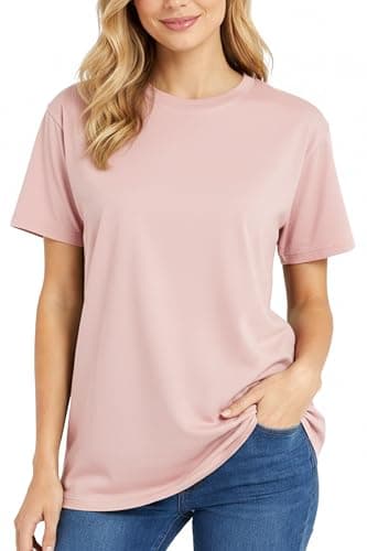 Image of Re Tech UK - 100% Cotton T Shirts for Women UK - Soft Comfy Round Neck Short Sleeve - Ladies T Shirts Loose Fit Plain Tee - Perfect for Everyday Casual Wear, (Baby Pink, M)
