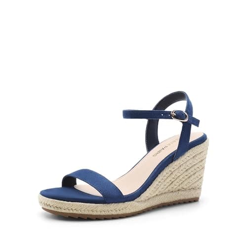 Image of DREAM PAIRS Womens Open Toe Espadrilles Dressy Platform Sandals Slip on Elastic Ankle Strap Wedges Sandals,Size 6.5,Navy,DWUMWS2502