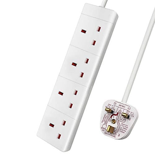 Image of ExtraStar 4 Way Extension Lead, 13A Fused UK Plug Extension Socket, 5M Extension Cable Power Strip - White