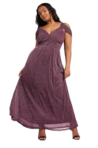 Image of Yours London Curve Metallic Cold Shoulder Maxi Mesh Dress - Women's - Plus Size Curve Purple