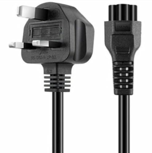 Image of 5 Meter UK Power Cable BS 1363 to IEC C5 Cloverleaf Lead, 250V 2.5A 18AWG, Durable Laptop Charger Replacement Cable, Notebook Adapter Power Brick Cable, Printer, Monitor & Projector Power Lead