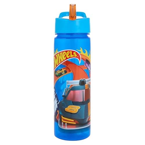 Image of Hot Wheels Speed Water Bottle with Straw – Reusable Kids 600ml PP – Official Merchandise by Polar Gear – BPA Free & Recyclable Plastic