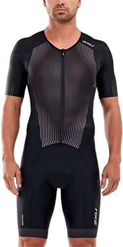 Image of 2XU Mens Perform Full Zip Short Sleeve Trisuit, Black/Shadow, XS