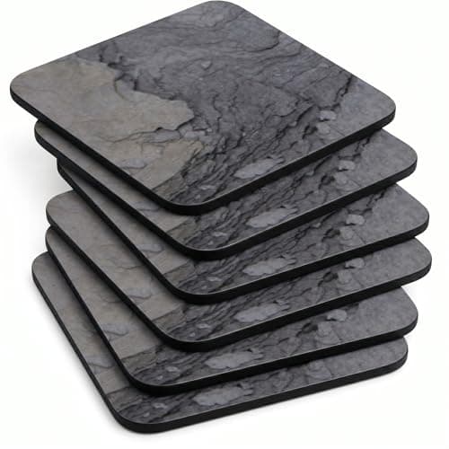 Image of Pimpernel Set of 6 Slate Coasters - Drink Coasters with Heat Resistance and Stain Protection, Midnight Slate Design, Suitable for Tea, Coffee, and Everyday Use, 10.5 x 10.5cm