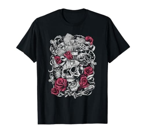 Image of Guns N' Roses Official Flourish Skull Pink Roses T-Shirt
