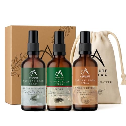 Image of Absolute Aromas Festive Room Spray Gift Set 3 x 100ml - Contains Noel, Frosted Forest and Spiced Citrus - Natural Essential Oil Christmas Room Sprays - Home Fragrance Gift