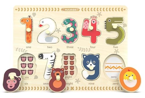 Image of Wooden Peg Puzzle for Toddlers - Learn Numbers 1 to 10 with Matching Shapes & Colours - Educational Counting Toy for 1 2 3 Year Old Boys & Girls