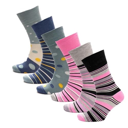 Image of GM Apparel Ladies Bamboo Non-Elastic Diabetic Antibacterial Soft Socks - Breathable Moisture-Wicking Wellness Socks Skin-Friendly for Everyday Wear, Pack of 6 Pairs (Design 1)