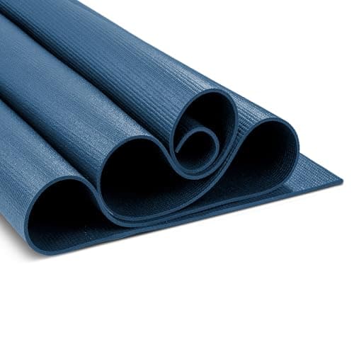 Image of Yoga-Mad Warrior II Yoga Mat | 183cm x 61cm x 4mm | Non Slip Lightweight Exercise Mat | Perfect for Pilates, Yoga, Stretching, Home Workouts and General Fitness (Dark Blue)