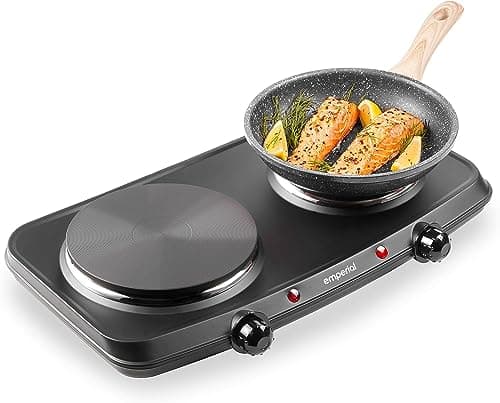 Image of Emperial Double Hotplate Portable Camping Electric Hob 2250W, Cooktop Table top Hot Plates for Cooking with 2 Cast Iron Rings