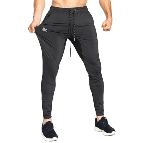 Image of BROKIG Mens Stretch Running Tracksuit Bottoms, Lightweight Gym Trousers Sports Joggers Jogging Pants (Black,Large)