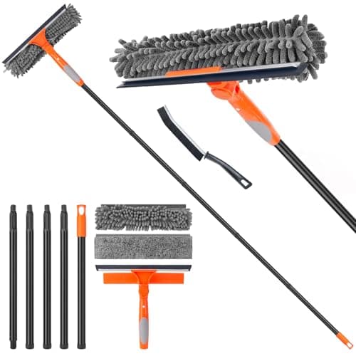 Image of Window Cleaner Tool for Home, Long Handle 183 cm Squeegee Kit for Glass, Car Windshield, Mirror, Shower Door Cleaning, 2 in 1 Outdoor Window Washer with Extension Pole