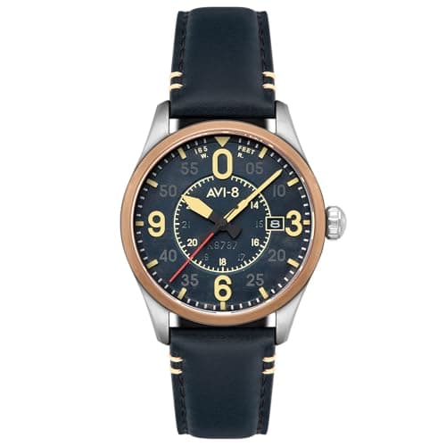 Image of AVI-8 Men's 42mm Spitfire Smith Automatic Distressed Blue Watch with Leather Strap AV-4090-05