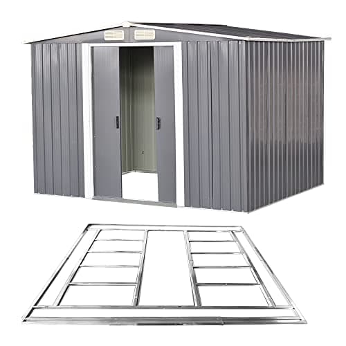Image of Outdoor Storage Metal Garden Apex Roof Storage Shed 6ft x 4ft/8ft x 4ft/ 8ft x 6ft/10ft x 8ft Green Or Grey Color