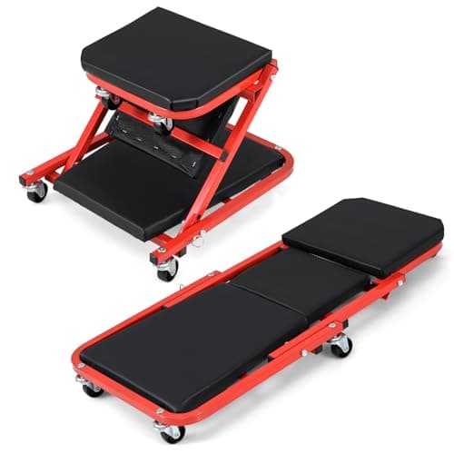 Image of COSTWAY 2-in-1 Folding Car Creeper and Seat, 37 Inch/40 Inch Padded Mechanics Creeper Stool with 6 Rotatable Wheels, Rolling Garage Work Crawler Board Bench, 150kg/160kg Capacity (37”, 150kg, Black)