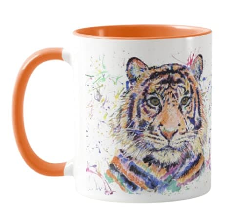 Image of Vixar Tiger Watercolour Rainbow Art Coloured Mug Cup, Gift, Birthday, Work, Office, Christmas Tea Coffee (Orange)