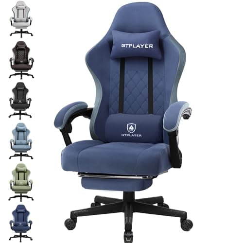 Image of GTPLAYER Fabric Gaming Chair with Footrest, Ergonomic Computer Desk Chair with Pocket Spring Cushion Home Office High Back Support Lumbar Support Heavy Duty Wide