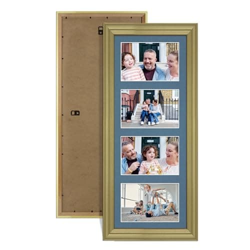 Image of Alison Kingsgate Gold 50x20cm Photo frames for multiple pictures - 4 Apertures Collage Frame with Pompadour Mount - Holds (4x) 6x4 Photos - Engineered Wood & Perspex