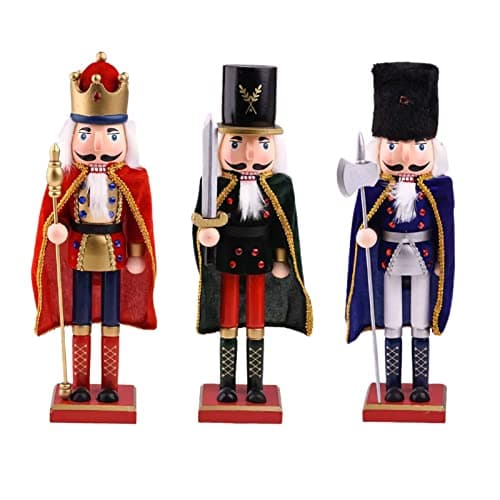 Image of Christmas Soldier Nutcracker Set of 3 - Holiday Nutcracker Figure Soldier King with Traditional Green, Blue, and Red Cloaks, 15" Tall