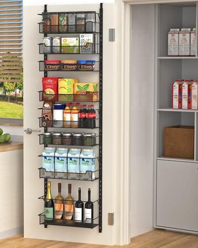 Image of VyGrow Over Door Storage, 8-Tier Over The Door Storage With Adjustable Basket for Pantry Kitchen Storage Room, Spice Rack, Black