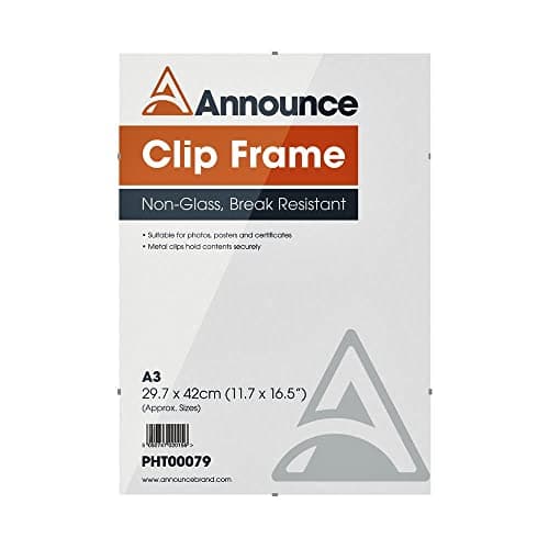 Image of Hampton Frames CLIP Photo Poster Display Clip Frame Perspex Acrylic (Non Glass) A3 (29.7x42cm) CF3042NG