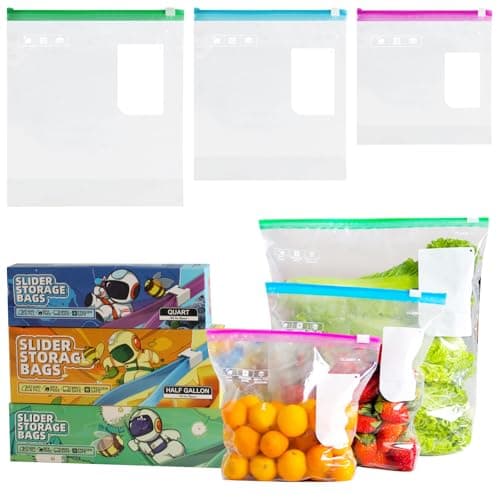 Image of 75 Pcs Freezer Bags, Zip Lock Bags, Sandwich, Reusable Ziplock Food Storage Freezer with Zip Seal for Fruits Veggies Meat Grains Snacks Vegetable Storage, Small/Medium/Large