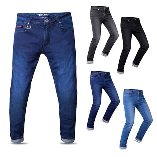 Image of Tornado Comfort Men's Slim Fit Motorcycle Jeans – Aramid-Lined Denim Biker Pants with CE Level 2 Protective Armour & Comfortable Fit