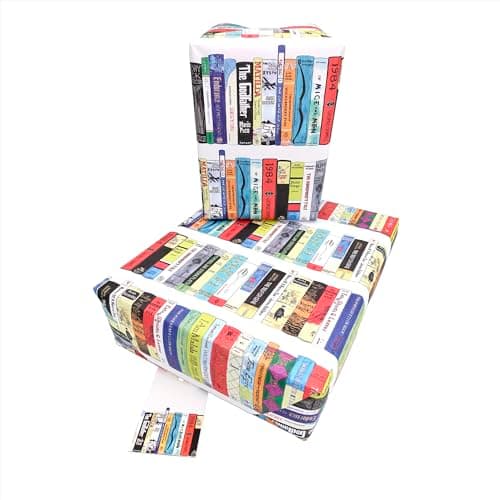 Image of Books Wrapping Paper 2 Pack, Wrapping Paper Books Hand Painted