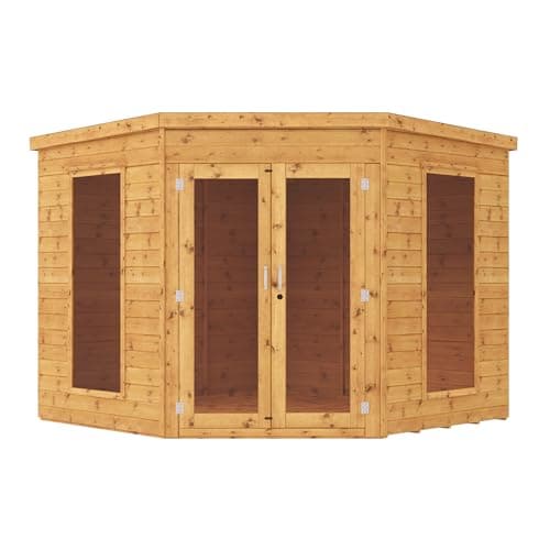 Image of WALTONS | Wooden Corner Summerhouse | Shiplap Tongue & Groove | Garden Room | Flat Roof | Double Door | Outdoor Sun Room | 7ft 8ft 9ft | 10 Year Anti Rot Guarantee | (8ft x 8ft)