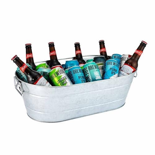 Image of Barcool 20L Large Oval Party Tub - Galvanized Steel Beverage Cooler for Rustic Drinks Service, Outdoor/Indoor Use, Perfect for Party & Entertaining, Ice Bucket inc Bottle Opener