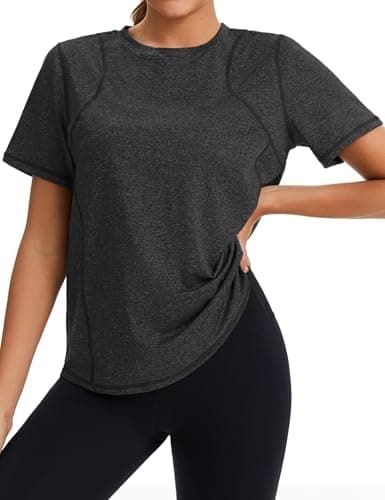 Image of Gyabnw Women's Crew Neck Short Sleeve Gym Tops Lightweight Breathable Mesh Workout Shirts Quick Dry Sports T-Shirts for Yoga and Training Black