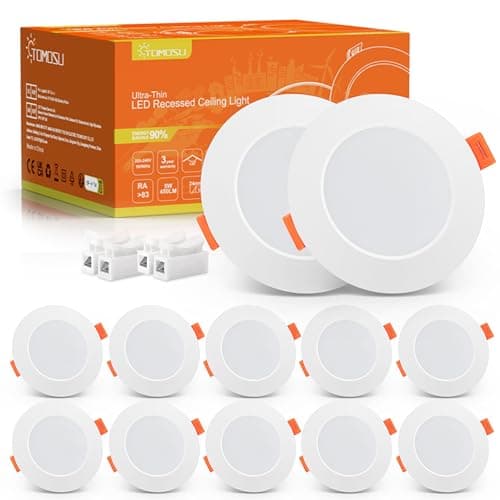 Image of Tomosu Downlights for Ceiling Cool White 6000K, 5W LED Downlights Ceiling 450LM, AC 220-240V, Cut Ø75-90mm, Ultra Slim Recessed Ceiling Lights for Bathroom Spot Lights, Non Dimmable, 10 Pack