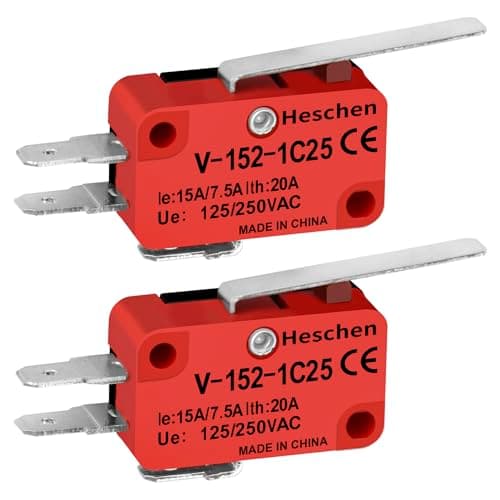 Image of Heschen Micro Switch, XV-152-1C25, SPDT, Short Hinge Lever, 20A 250VAC, 2 Pack